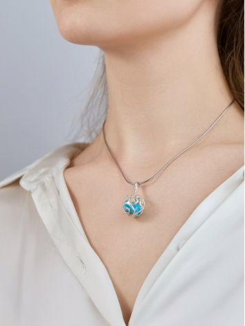 Silver Cut Out Sphere Harmony Pendant With Turquoise, image , picture 3