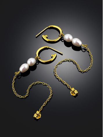 Trendy Gilded Silver Chain Earrings With Pearl The Palazzo, image , picture 2