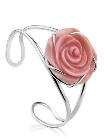 Rose Motif Silver And Oyster Shell Cuff Bracelet, image 