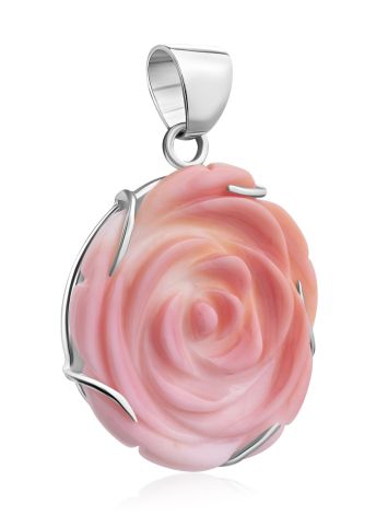 Chic Rose Motif Silver And Oyster Shell Pendant, image , picture 4