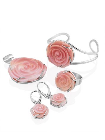 Voluptuous Rose Motif Silver And Shell Earrings, image , picture 4
