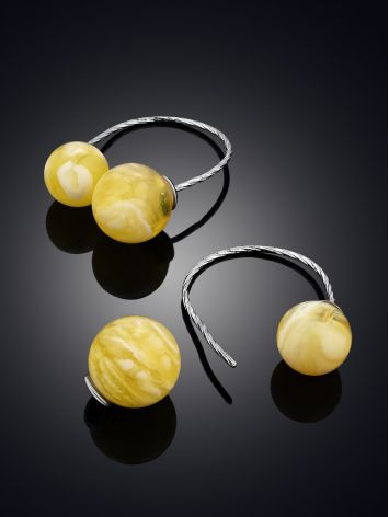 Trendy Silver Threader Earrings With Natural Amber Beads The Palazzo, image , picture 2