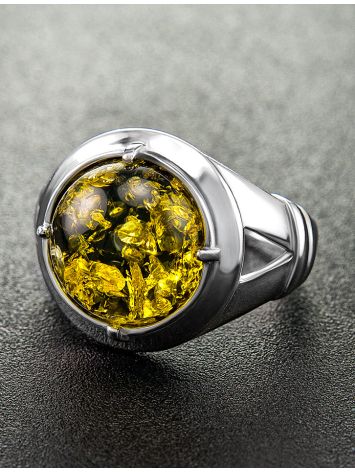Bold Green Amber Men's Ring In Sterling Silver The Cesar, Ring Size: 9.5 / 19.5, image , picture 3