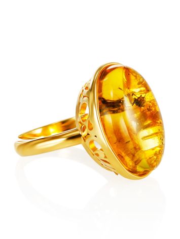 Alluring Natural Amber With Fossil Spider Cocktail Ring The Clio, Ring Size: Adjustable, image 