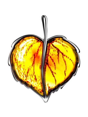 Luminous Leaf Motif Silver Amber Pendant, image 