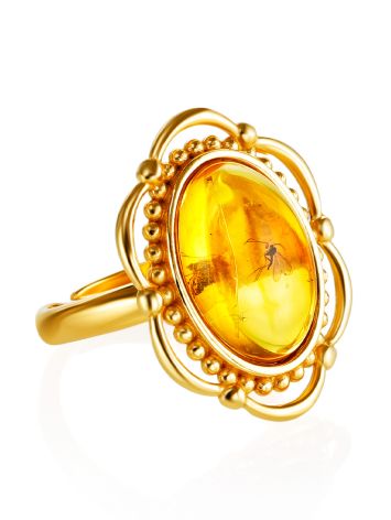 Exclusive Natural Amber With Fossil Midge Ring The Clio, Ring Size: Adjustable, image 