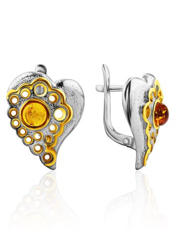 Cute Heart-Shaped Earrings With Amber, image 