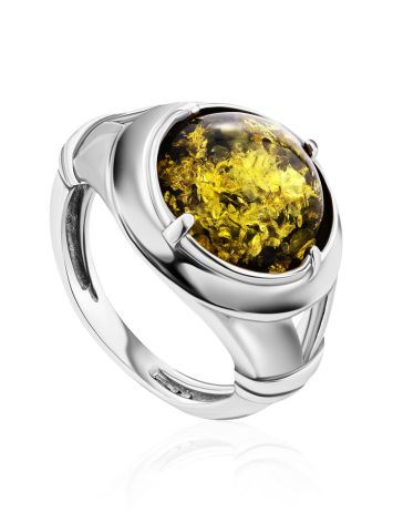Bold Green Amber Men's Ring In Sterling Silver The Cesar, Ring Size: 9.5 / 19.5, image 