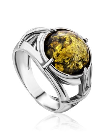 Statement Men's Ring With Green Amber In Sterling Silver The Cesar, Ring Size: 8.5 / 18.5, image 