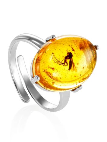 Stylish Amber With Fossil Mosquito Ring The Clio, Ring Size: Adjustable, image 