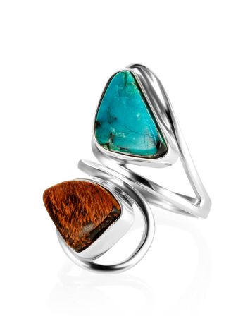 Ethnic Style Wood And Larimar Ring The Bella Terra, Ring Size: Adjustable, image 
