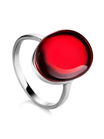 Bold Silver Ring With Red Amber The Sangria, Ring Size: 8 / 18, image 