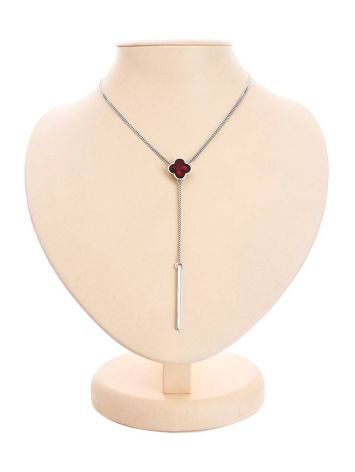 Chain Silver Necklace With Clover Shaped Amber The Monaco, Length: 70, image 