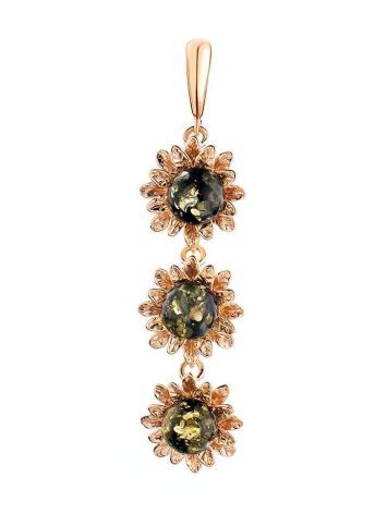 Green Amber Pendant In Gold-Plated Silver The Aster, image 