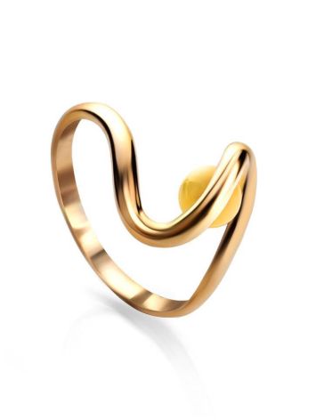 Wavy Gold-Plated Ring With Honey Amber The Leia, Ring Size: 10 / 20, image 