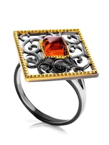 Gold-Plated Ring With Cognac Amber The Arabesque, Ring Size: 10 / 20, image 
