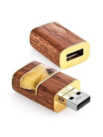 16 Gb Handcrafted Amber Flash Drive With Wood The Indonesia, image 
