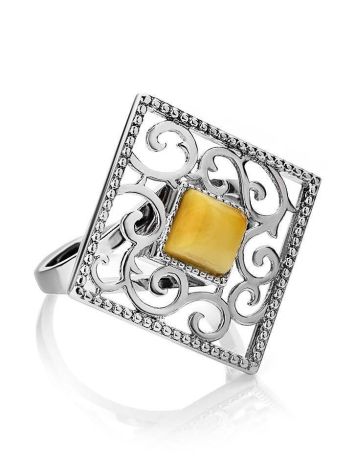 Cocktail Ring With Honey Amber In Sterling Silver The Arabesque, Ring Size: 5.5 / 16, image 