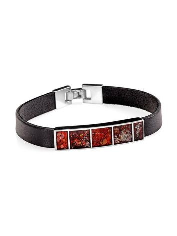 Leather Bracelet With Cherry Amber The London, image 