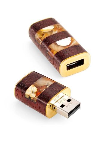 32 Gb Handcrafted Flash Drive With Padauk Wood And Honey Amber The Indonesia, image 