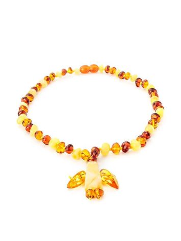 Multicolor Amber Beaded Necklace With Angel Shaped Pendant, image 