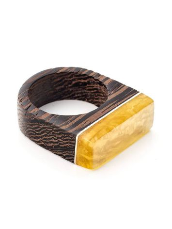 Handmade Wenge Wood Ring With Honey Amber The Indonesia, Ring Size: 8 / 18, image 