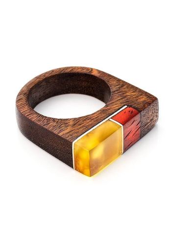 Multicolor Wooden Ring With Butterscotch Amber The Indonesia, Ring Size: 8.5 / 18.5, image 