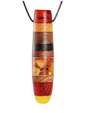 Wooden Pendant With Amber And Brass The Indonesia, image 