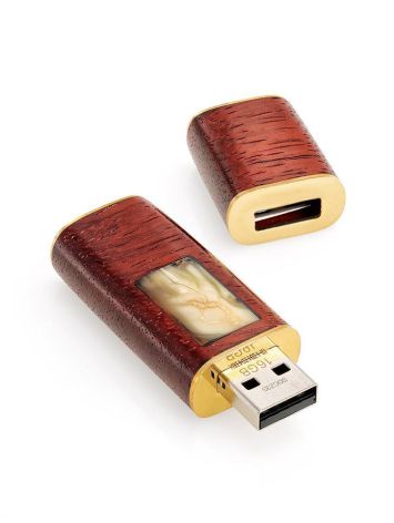 16 Gb Handcrafted Flash Drive With Amber And Padauk Wood The Indonesia, image 