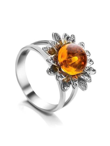 Bold Silver Ring With Cognac Amber The Aster, Ring Size: 9.5 / 19.5, image 