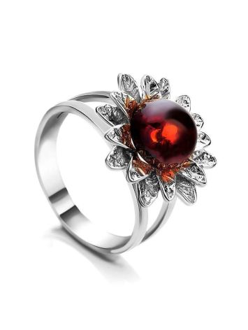 Sterling Silver Ring With Cherry Amber The Aster, Ring Size: 9.5 / 19.5, image 