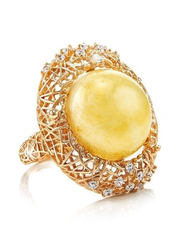 Bold Honey Amber Ring In Gold-Plated Silver With Crystals The Venus, Ring Size: 5.5 / 16, image 