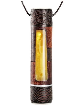 Wooden Bar Pendant With Honey Amber The Indonesia, image 