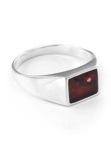 Bold Silver Ring With Cherry Amber The London, Ring Size: 11.5 / 21, image 