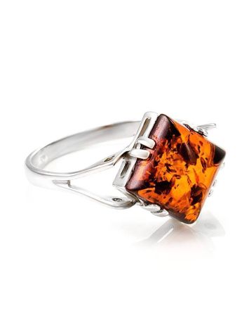 Stylish Silver Ring With Bright Cognac Amber The Astoria, Ring Size: 13 / 22, image 