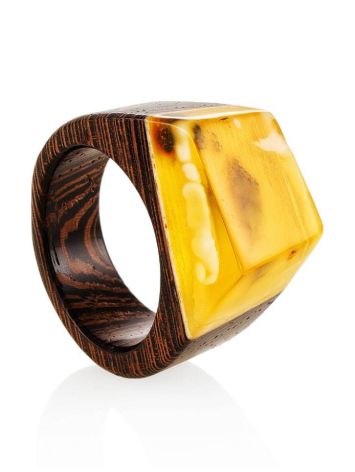Wenge Wood Ring With Honey Amber The Indonesia, Ring Size: 9 / 19, image 