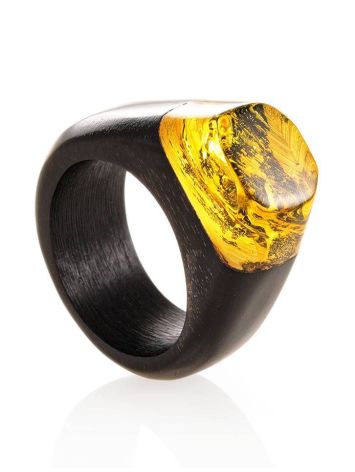 Hornbeam Wood Ring With Lemon Amber The Indonesia, Ring Size: 6.5 / 17, image 