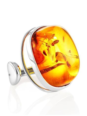 Adjustable Silver Ring With Cognac Amber The Glow, Ring Size: Adjustable, image 