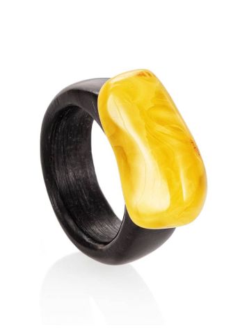 Hornbeam Wood Ring With Honey Amber The Indonesia, Ring Size: 9.5 / 19.5, image 