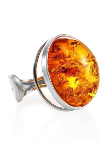 Bold Cognac Amber Ring In Sterling Silver The Glow, Ring Size: Adjustable, image 