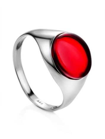 Stylish Silver Ring With Red Amber The Sangria, Ring Size: 6.5 / 17, image 