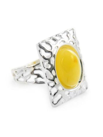 Geometric Amber Ring In Sterling Silver The Venus, Ring Size: 7 / 17.5, image 