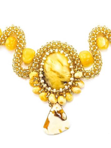 Honey Amber Braided Necklace With Yellowish Glass Beads The Fable, image , picture 3