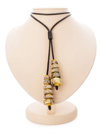White Amber Pendant Necklace With Leather Cord The Indonesia, image 