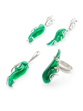 Silver Drop Earrings With Green Synthetic Onyx The Serenade, image , picture 6