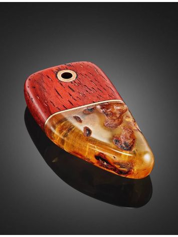 Padauk Wood Pendant With Cognac Amber The Indonesia, image , picture 2