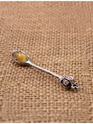 Sterling Silver Souvenir Spoon With Honey Amber, image , picture 2