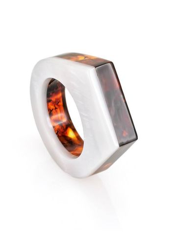 Stylish Amber Ring With Nacre The Magma, image , picture 5