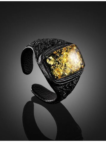 Leather Open Ring With Green Amber The Nefertiti, Ring Size: Adjustable, image , picture 2