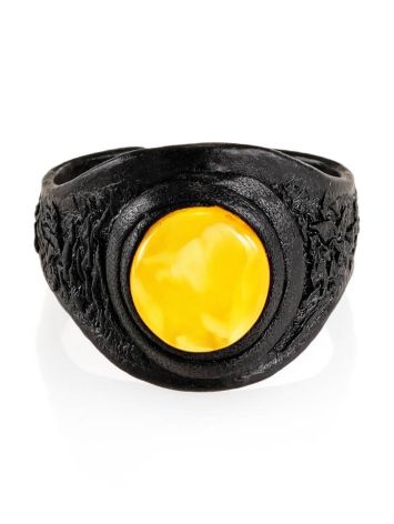 Dark Leather One Size Ring With Honey Amber The Nefertiti, Ring Size: Adjustable, image , picture 3